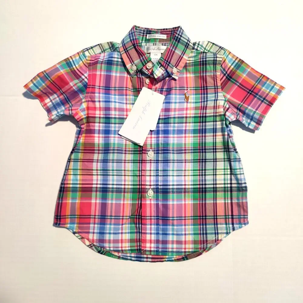 Ralph Lauren Boys 2 Pc Plaid Shirt Yellow Pants Set 12M NWT